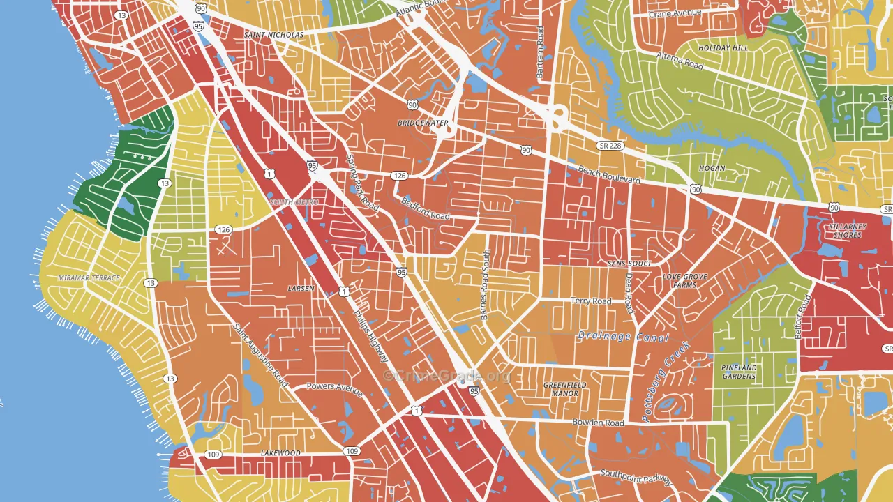 Englewood, Jacksonville, FL Map of Theft Rates