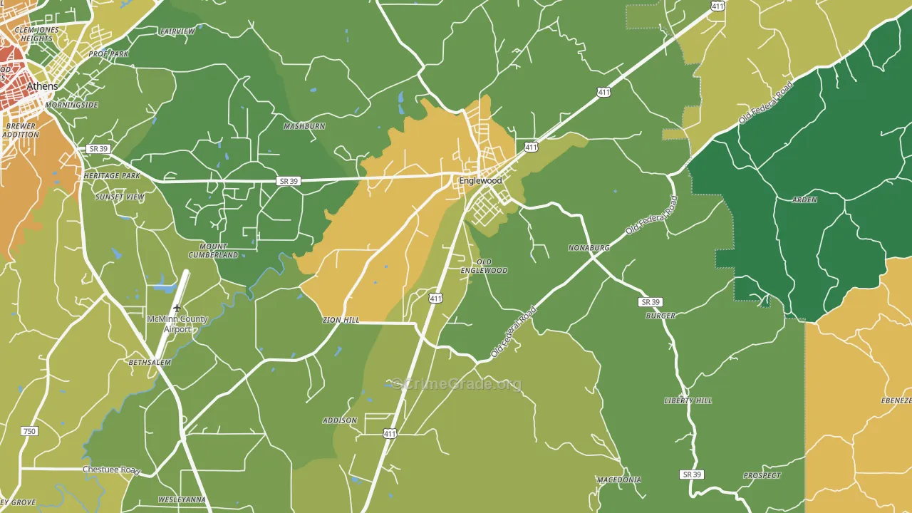 Englewood, TN Map of Theft Rates