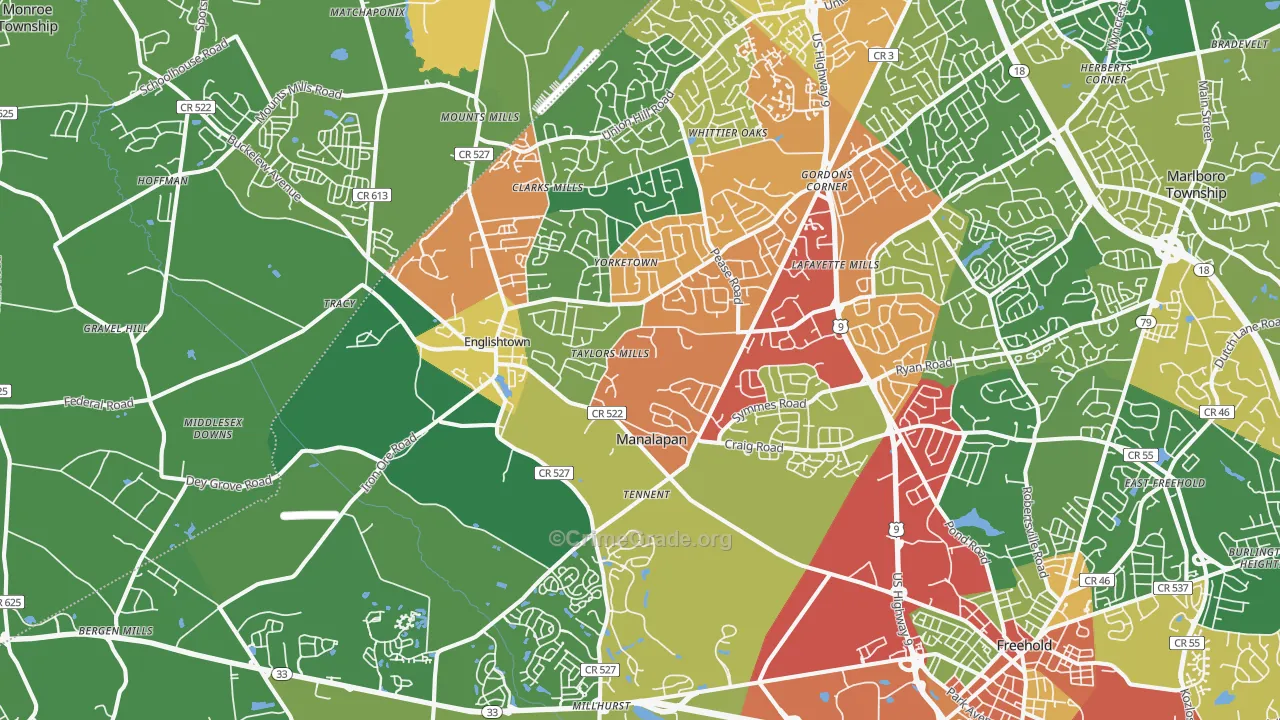 Englishtown, NJ Map of Theft Rates