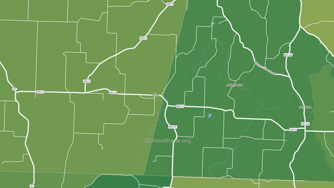 Enon, MO Map of Theft Rates