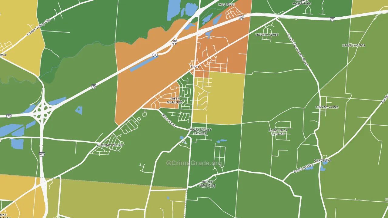 Enon, OH Map of Theft Rates