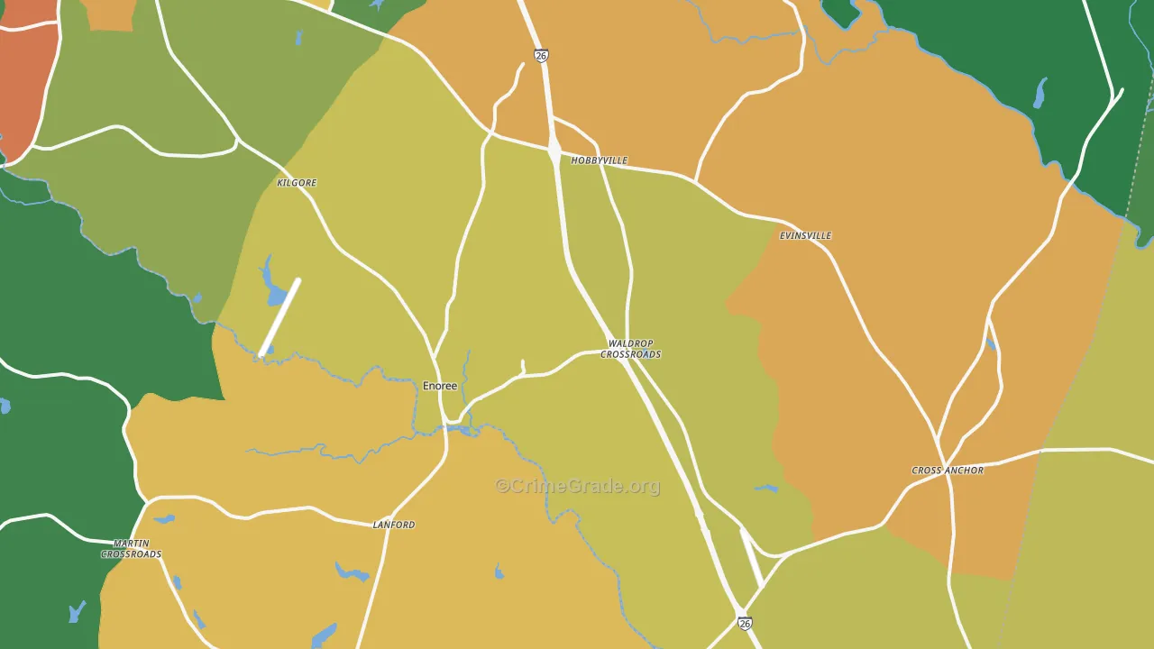 Enoree, SC Map of Theft Rates