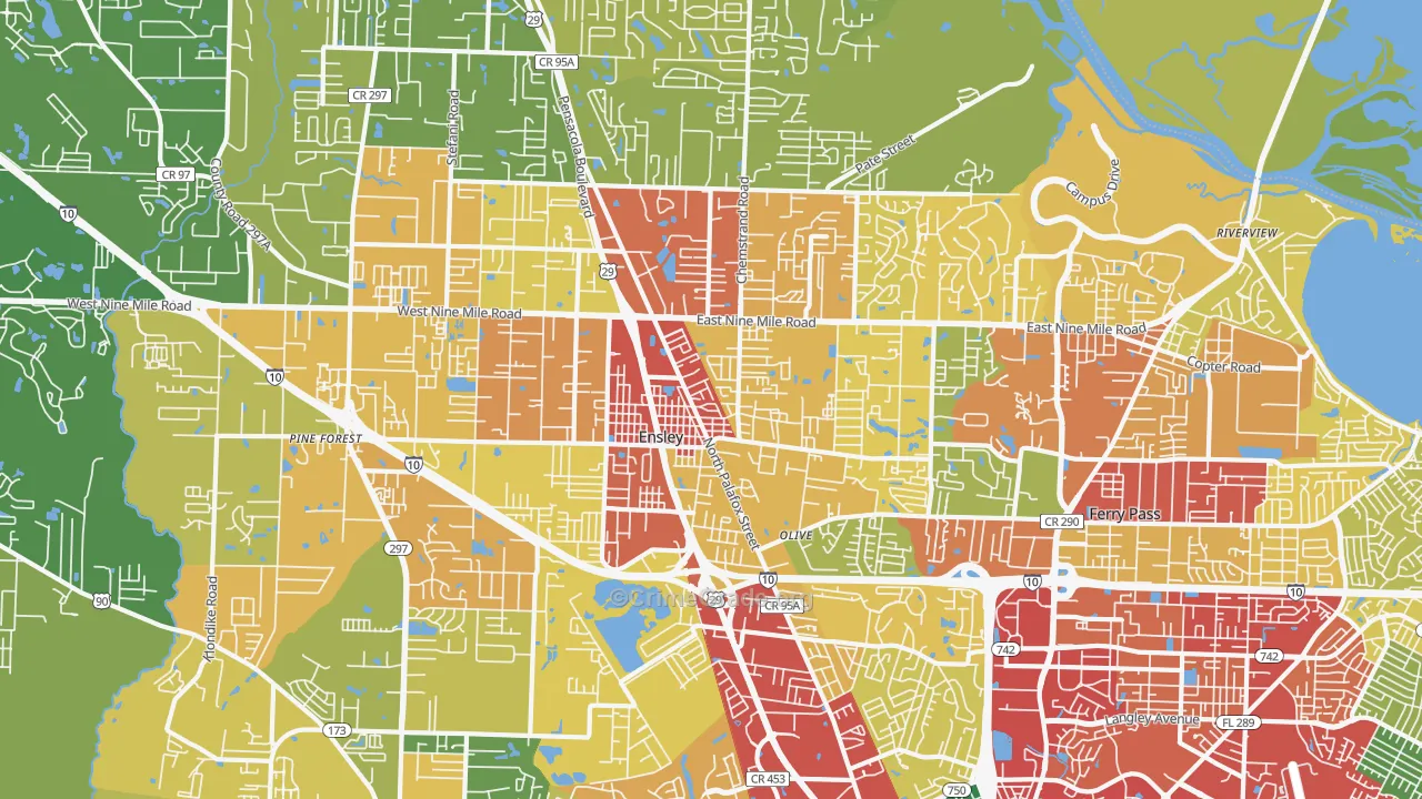Ensley, FL Map of Theft Rates