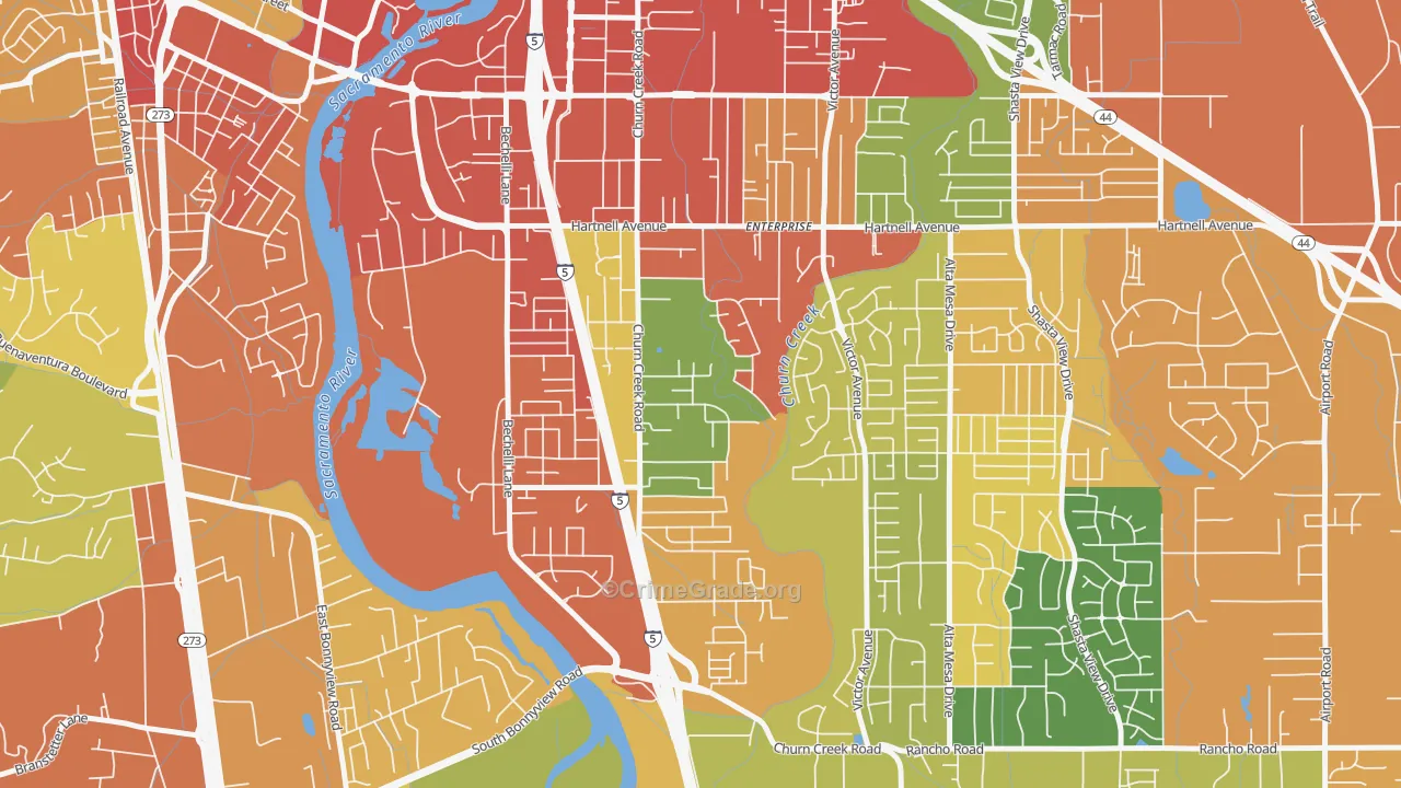 Enterprise, Redding, CA Map of Theft Rates