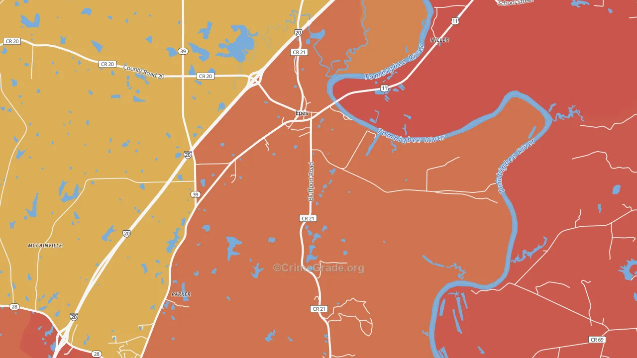 Epes, AL Map of Theft Rates