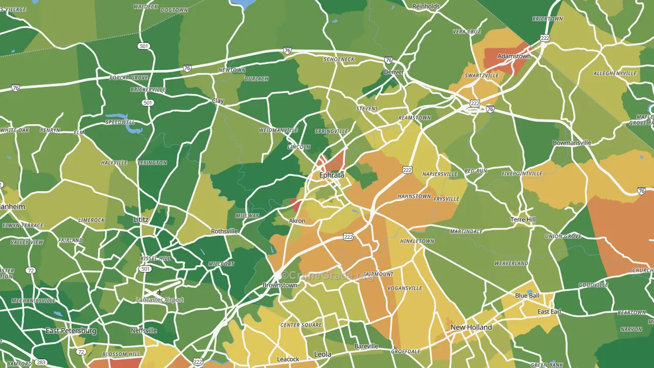 Ephrata, PA Map of Theft Rates