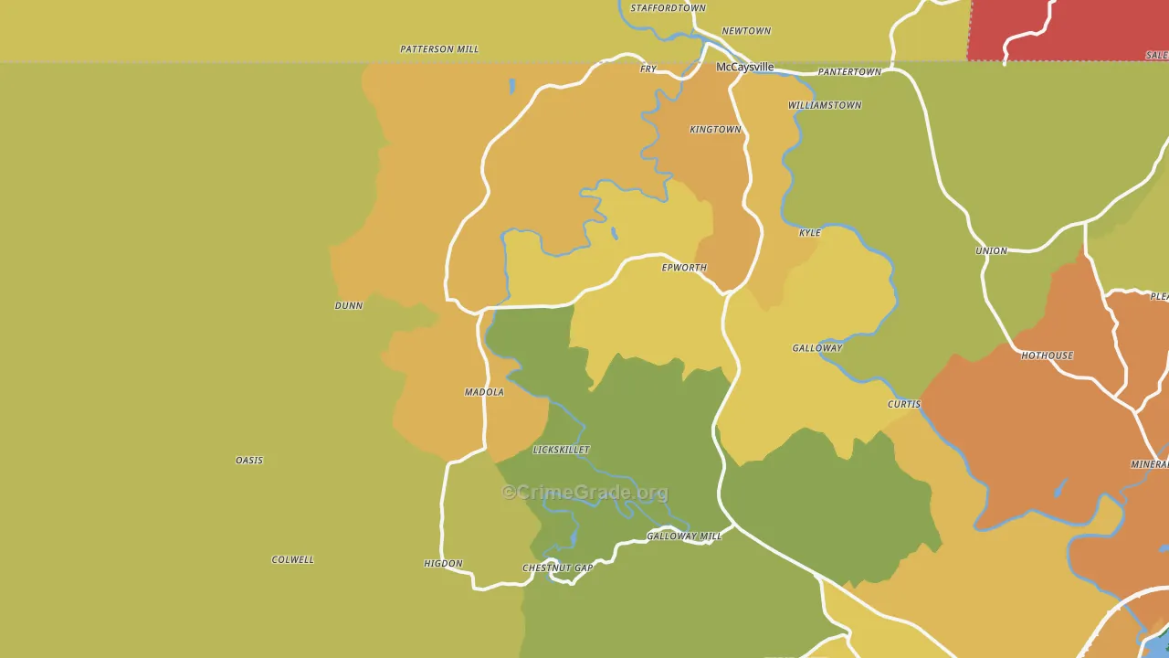 Epworth, GA Map of Theft Rates