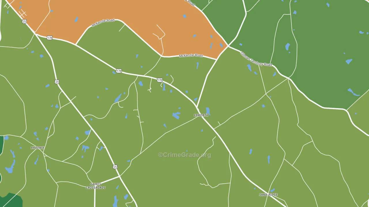 Epworth, SC Map of Theft Rates