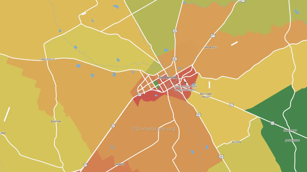 Erath County, TX Map of Theft Rates