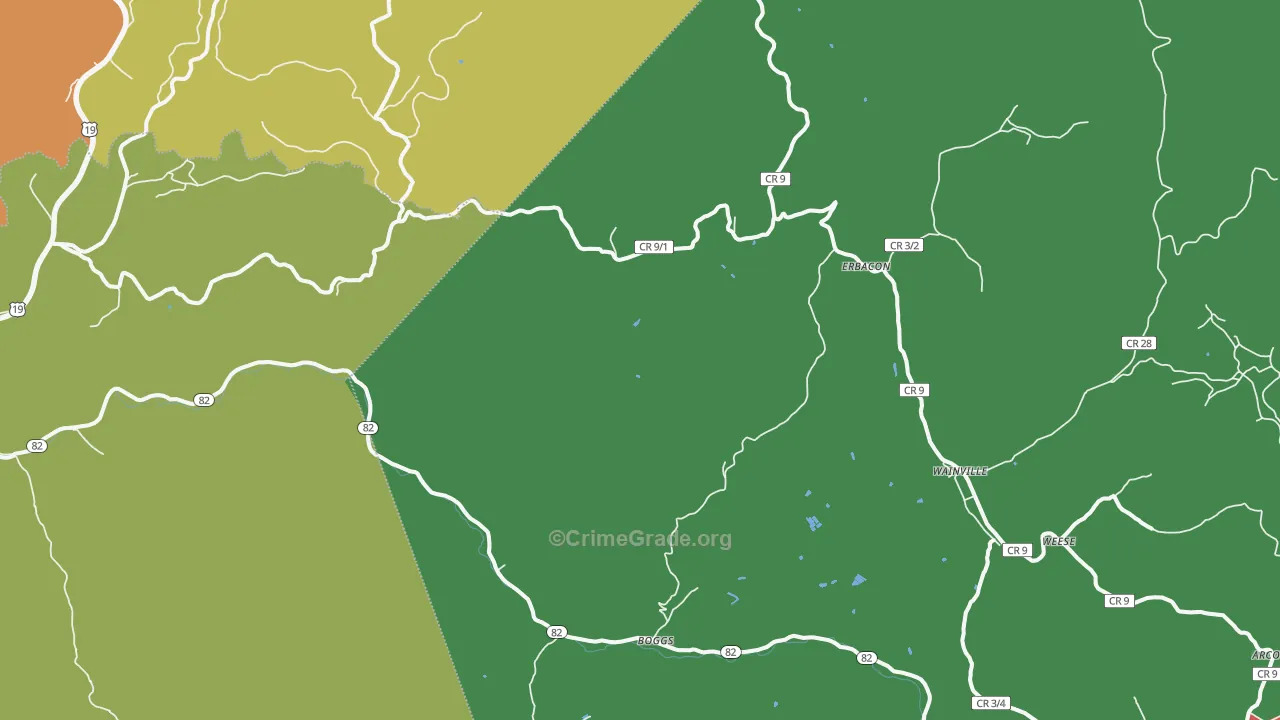Erbacon, WV Map of Theft Rates