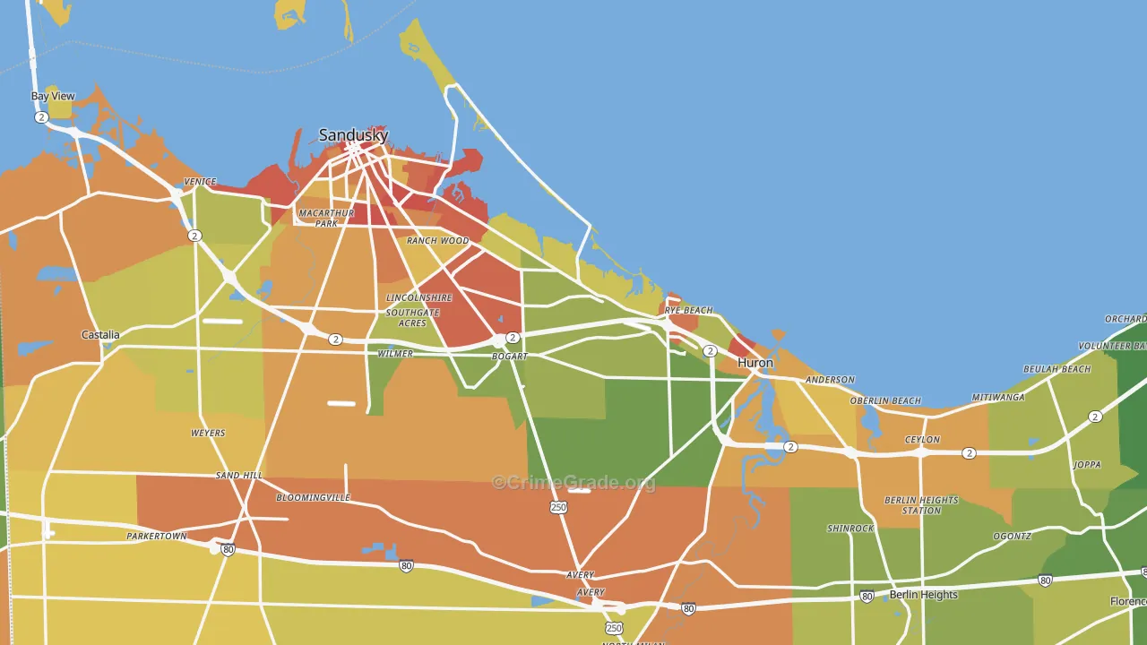 Erie County, OH Map of Theft Rates