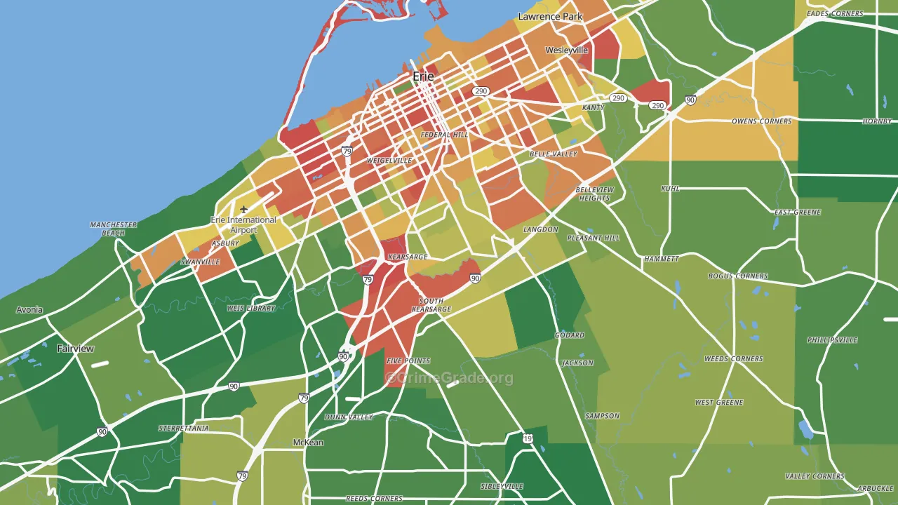 Erie County, PA Map of Theft Rates