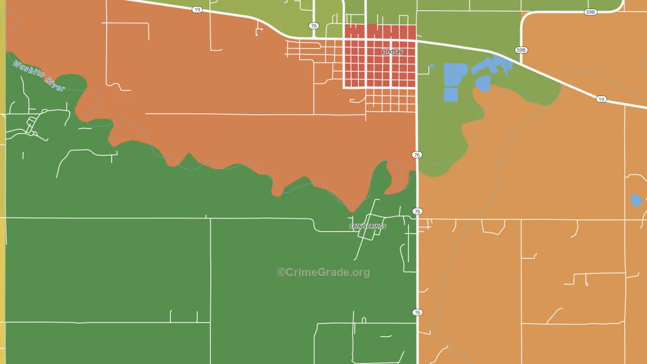 Erin Springs, OK Map of Theft Rates