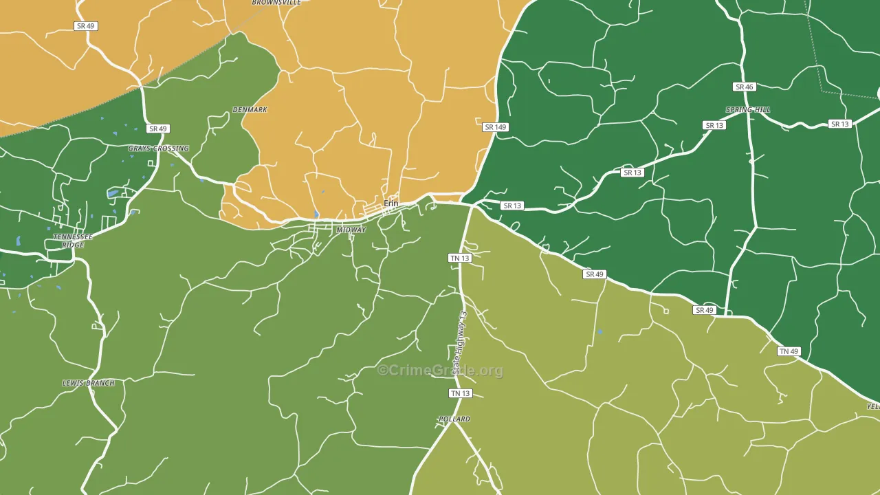 Erin, TN Map of Theft Rates