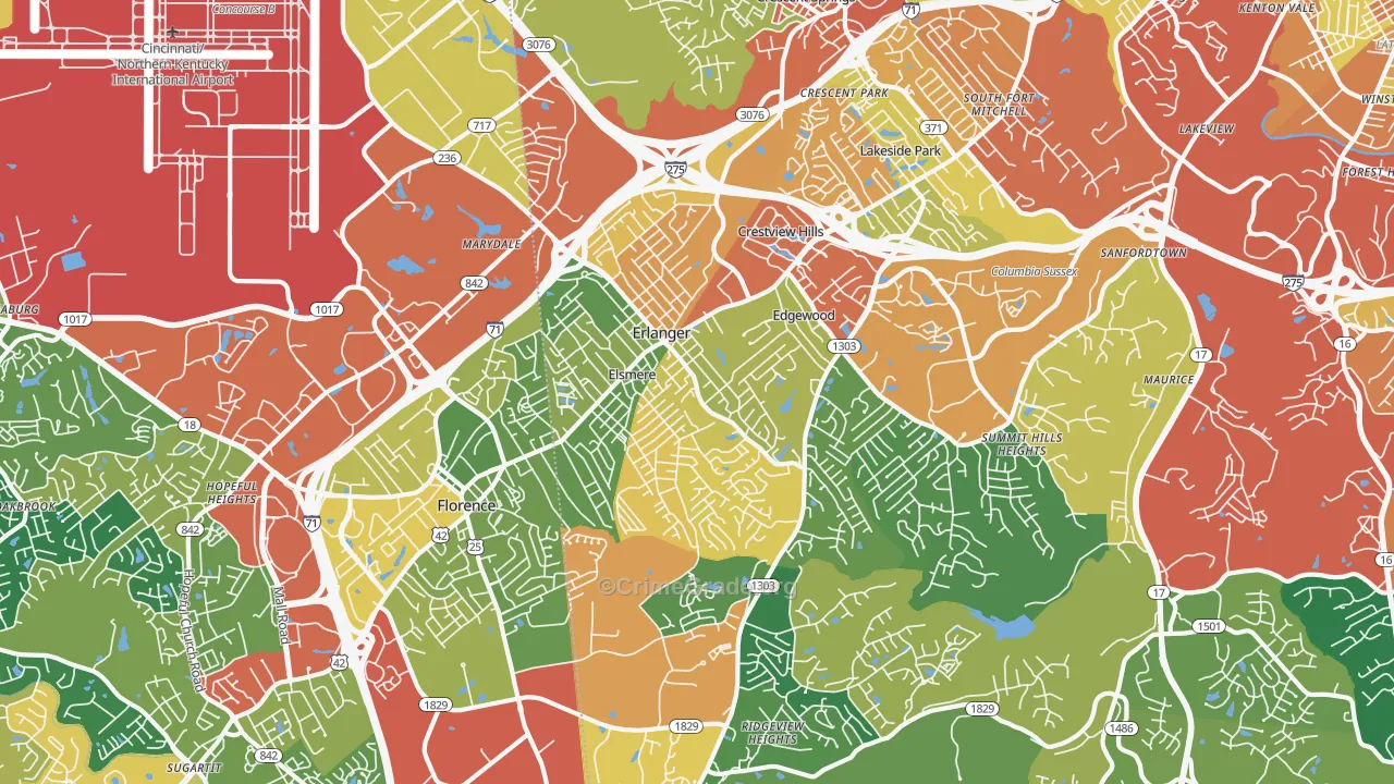 Erlanger, KY Map of Theft Rates