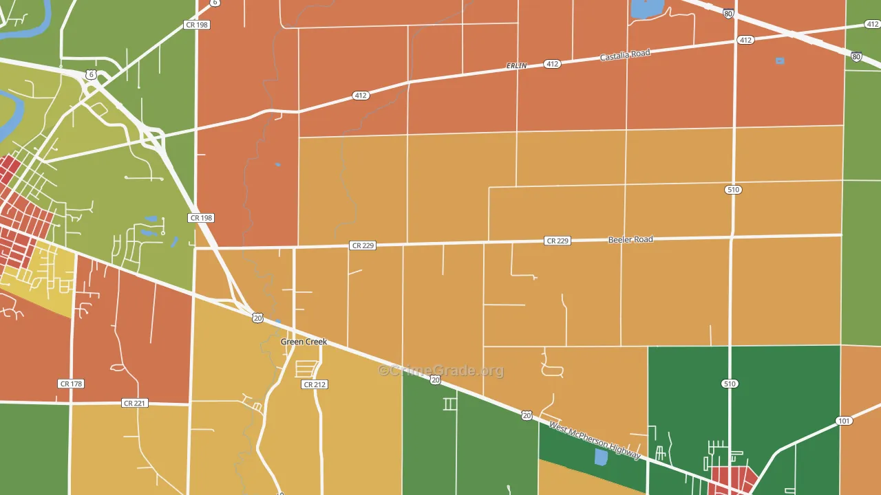 Erlin, OH Map of Theft Rates