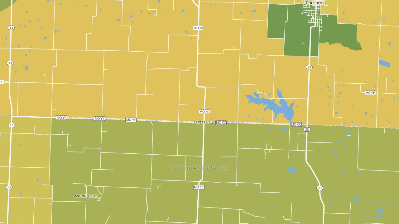 Ernestville, MO Map of Theft Rates