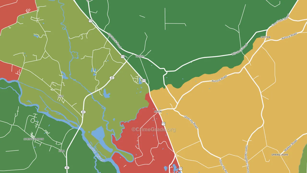 Ernul, NC Map of Theft Rates