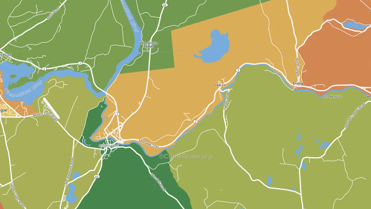 Erving, MA Map of Theft Rates
