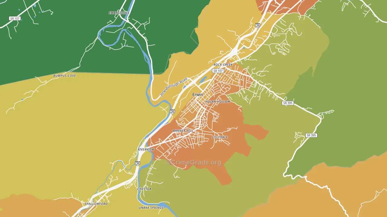 Erwin, TN Map of Theft Rates