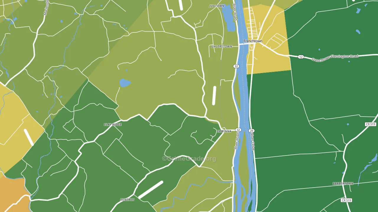 Erwinna, PA Map of Theft Rates