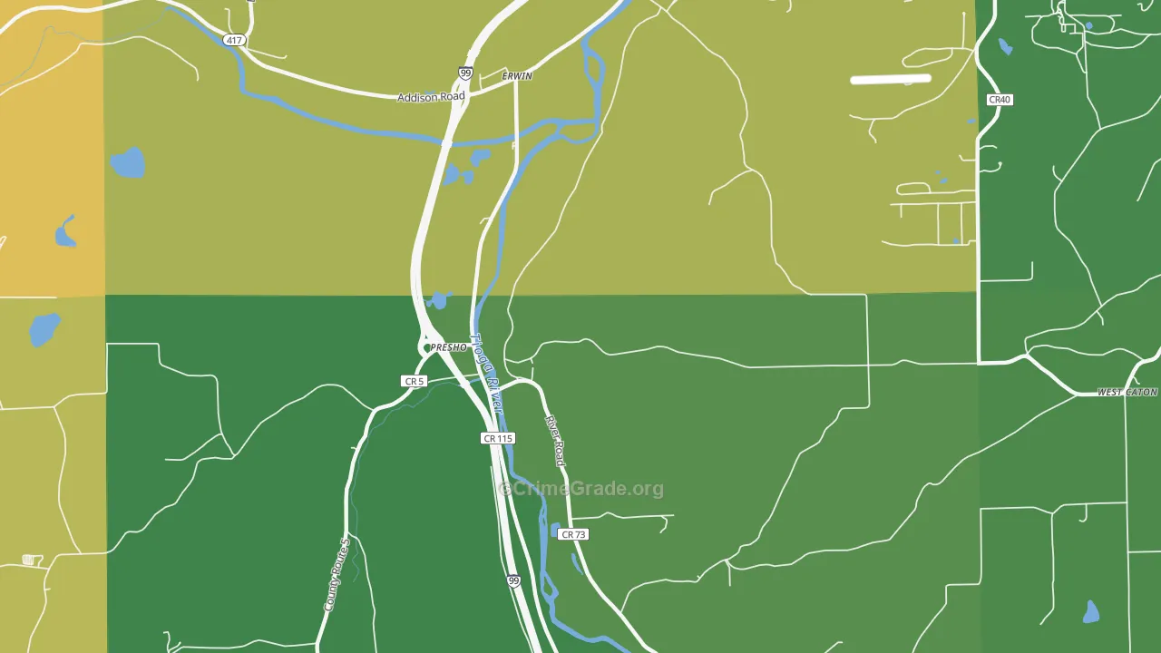 Erwins, NY Map of Theft Rates
