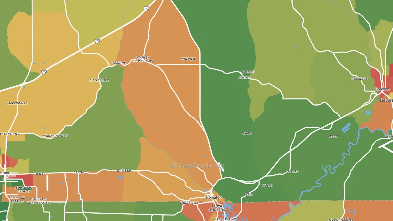 Escambia County, AL Map of Theft Rates