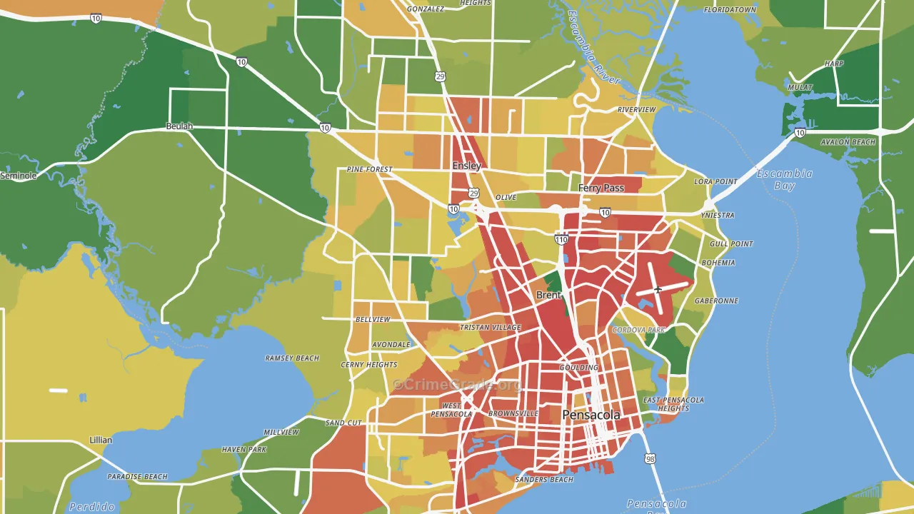 Escambia County, FL Map of Theft Rates