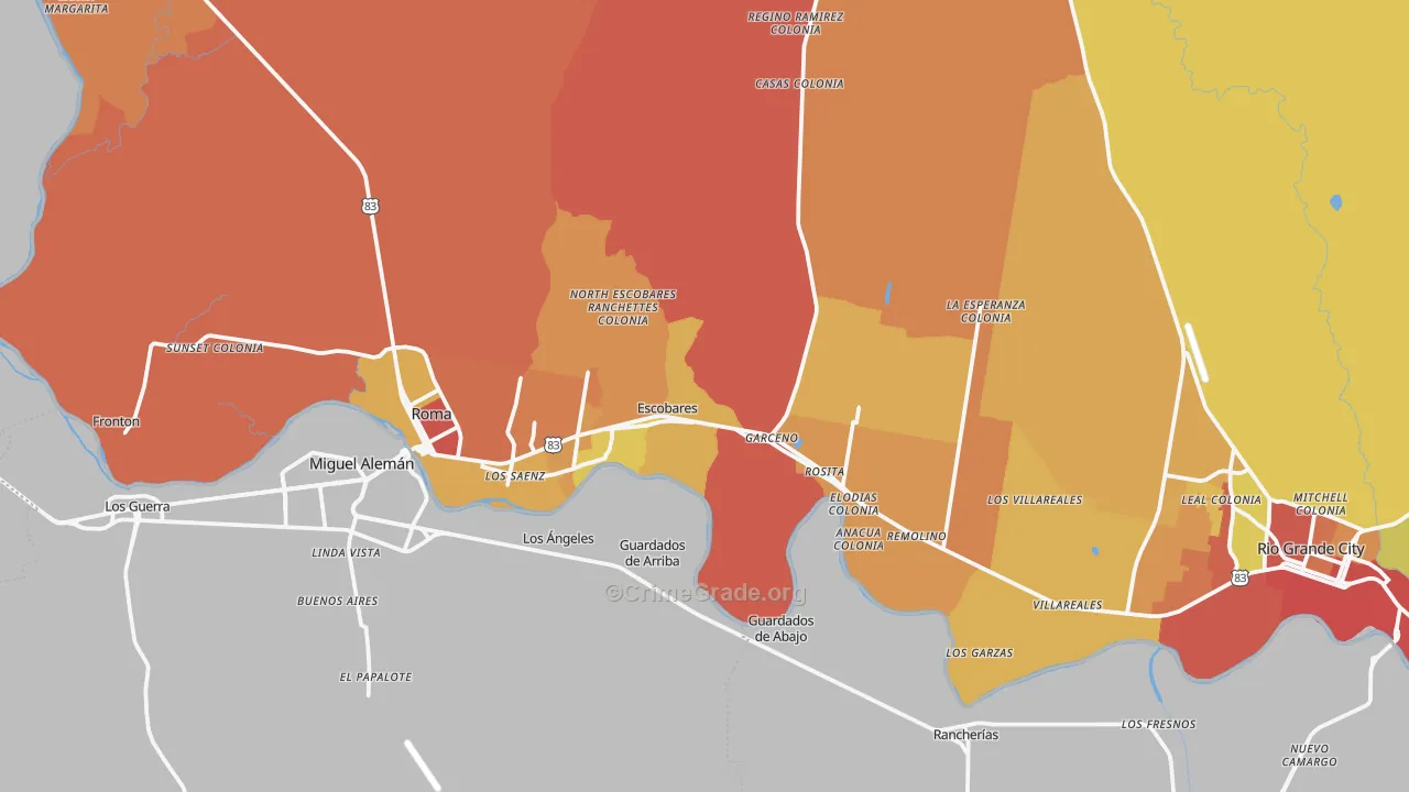 Escobares, TX Map of Theft Rates