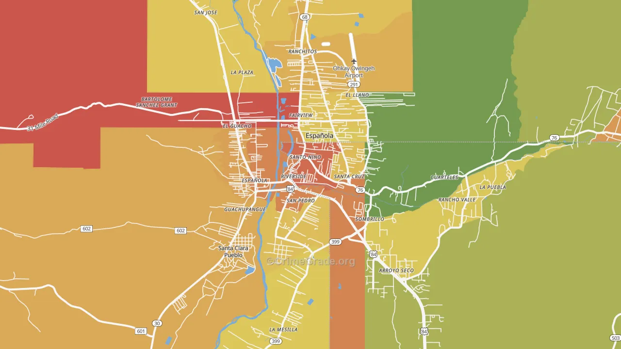Espanola, NM Map of Theft Rates