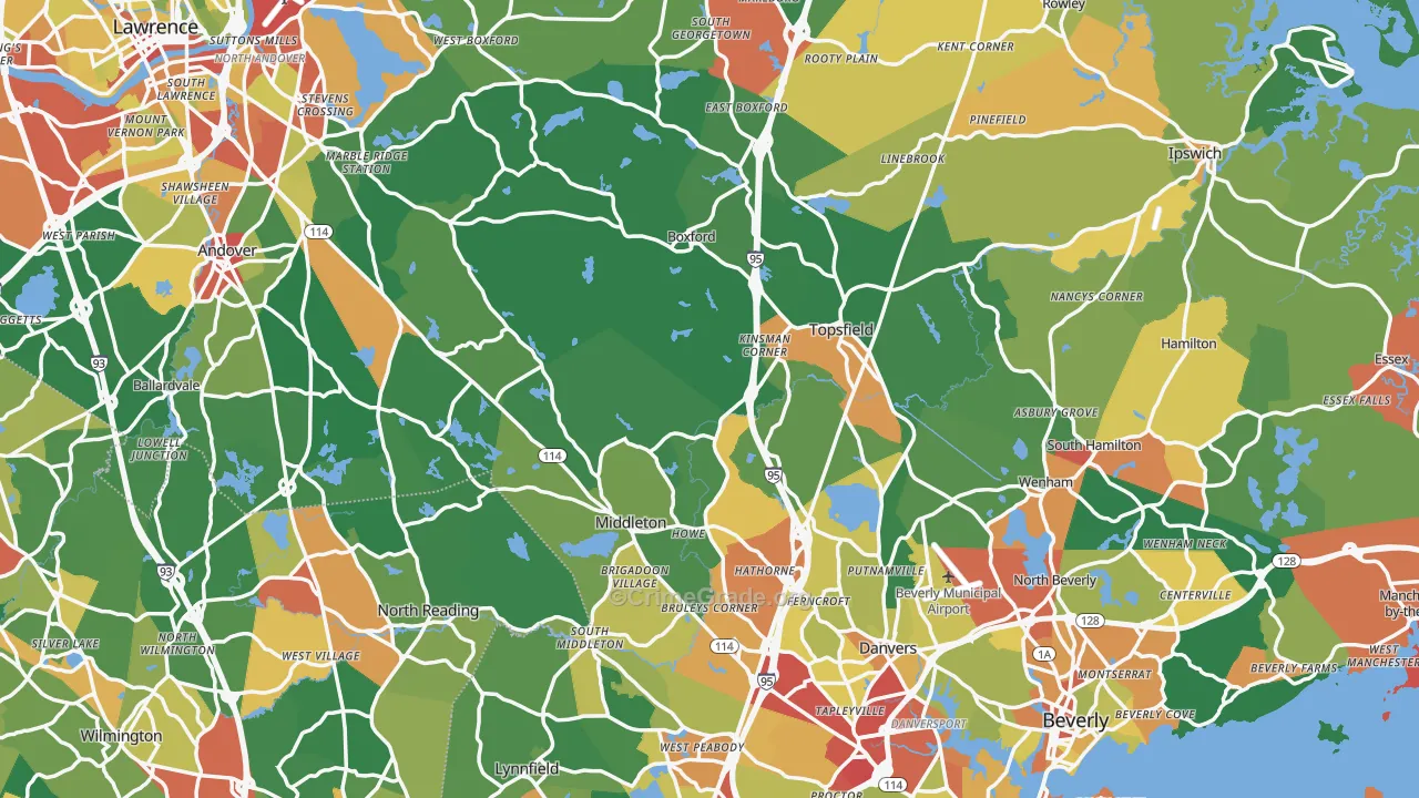 Essex County, MA Map of Theft Rates