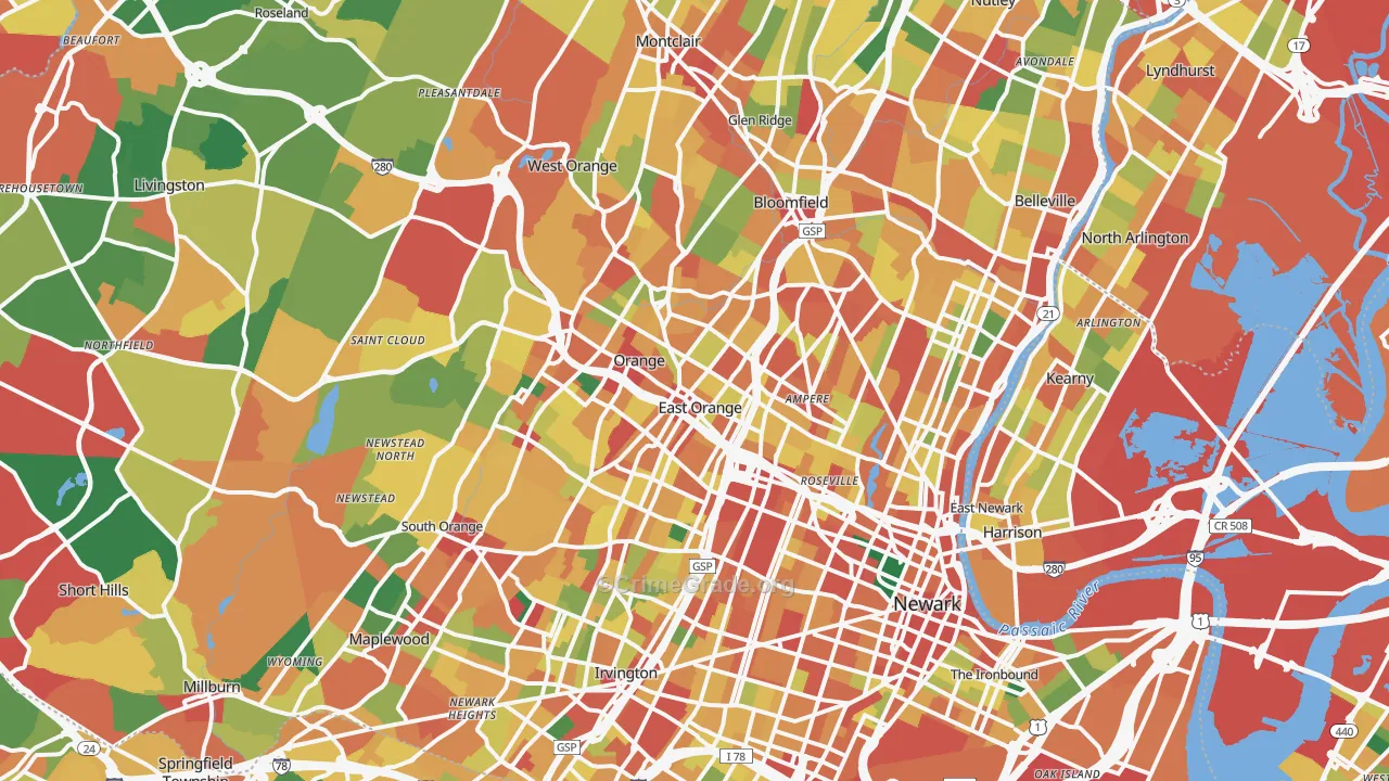 Essex County, NJ Map of Theft Rates