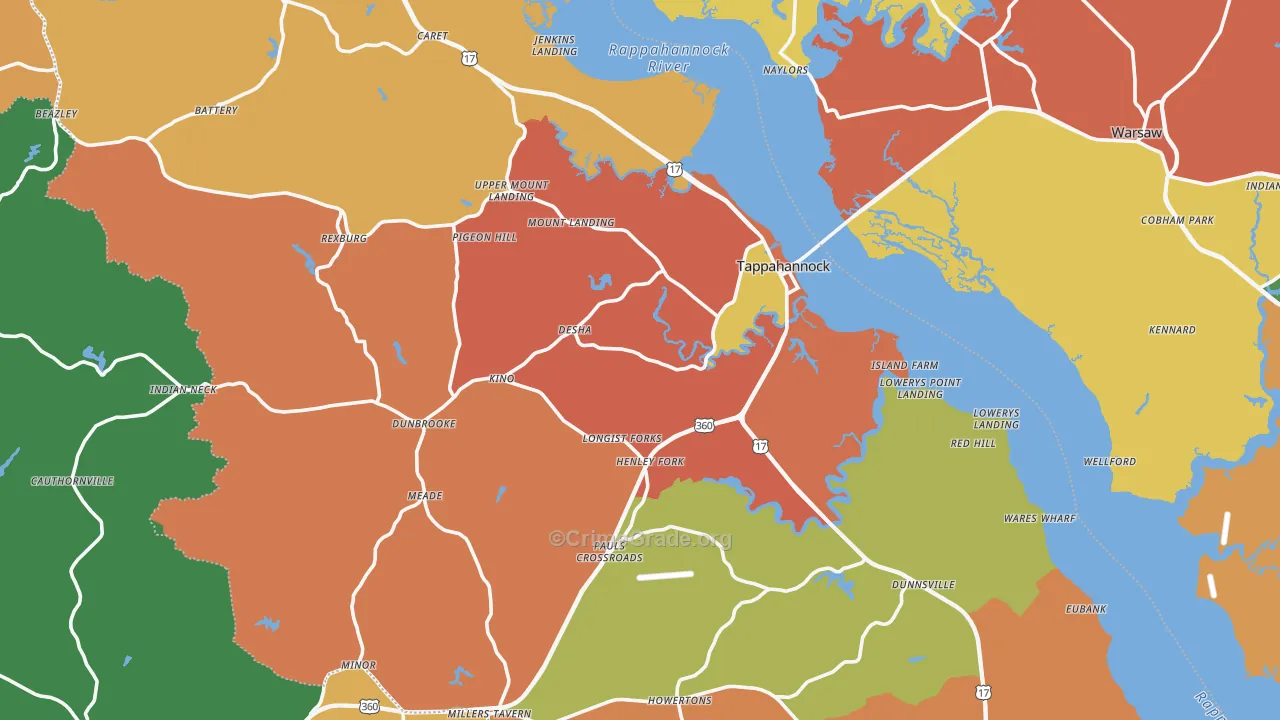 Essex County, VA Map of Theft Rates