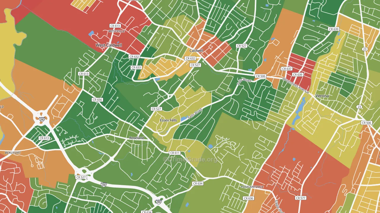 Essex Fells, NJ Map of Theft Rates