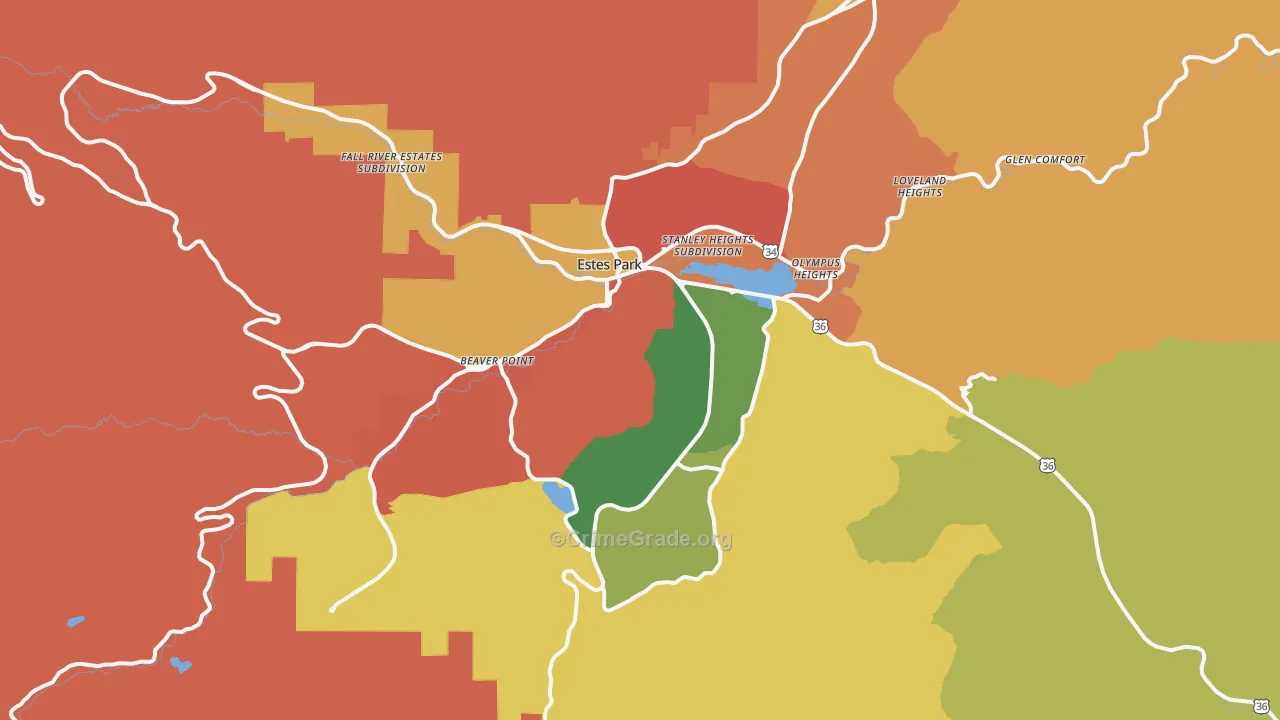 Estes Park, CO Map of Theft Rates