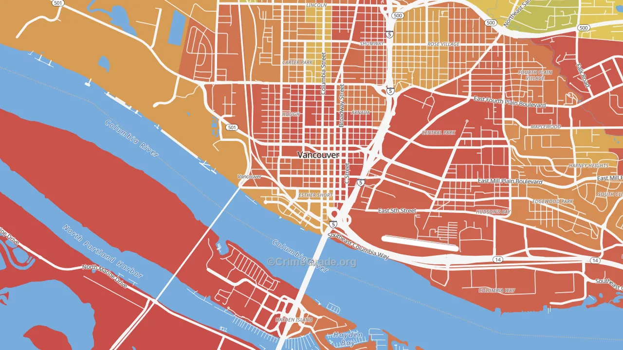 Esther Short, Vancouver, WA Map of Theft Rates