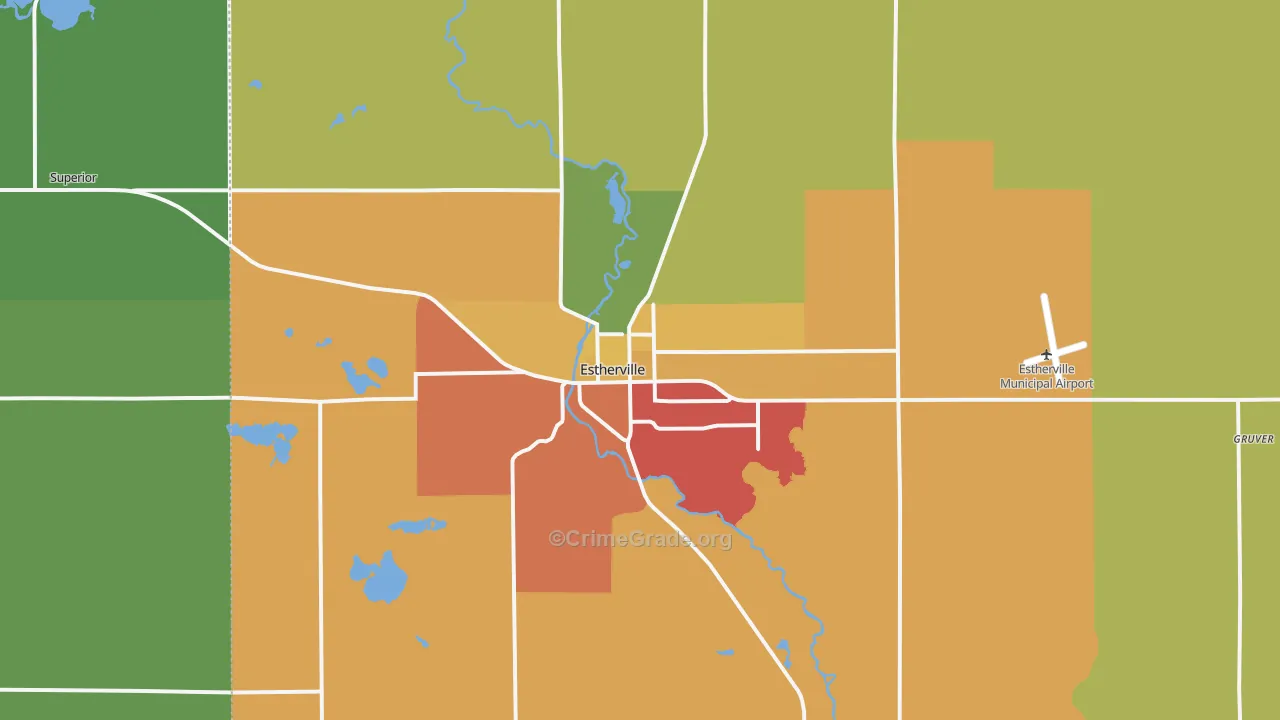 Estherville, IA Map of Theft Rates