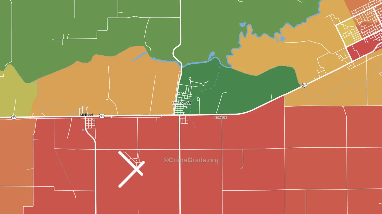 Estherwood, LA Map of Theft Rates