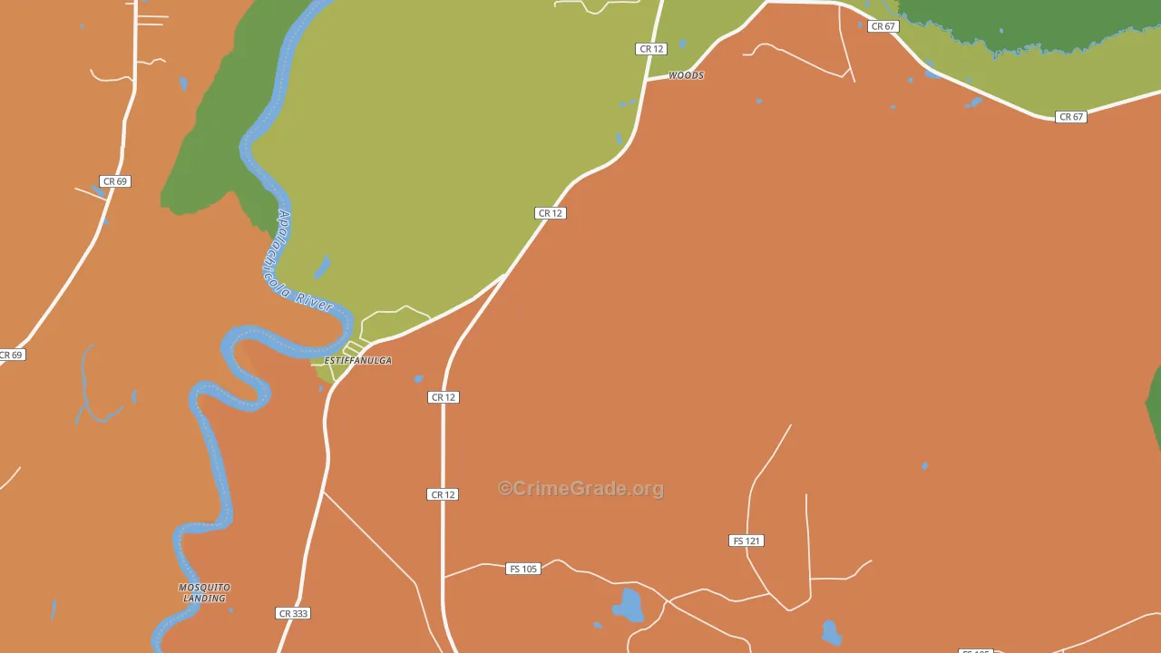 Estiffanulga, FL Map of Theft Rates