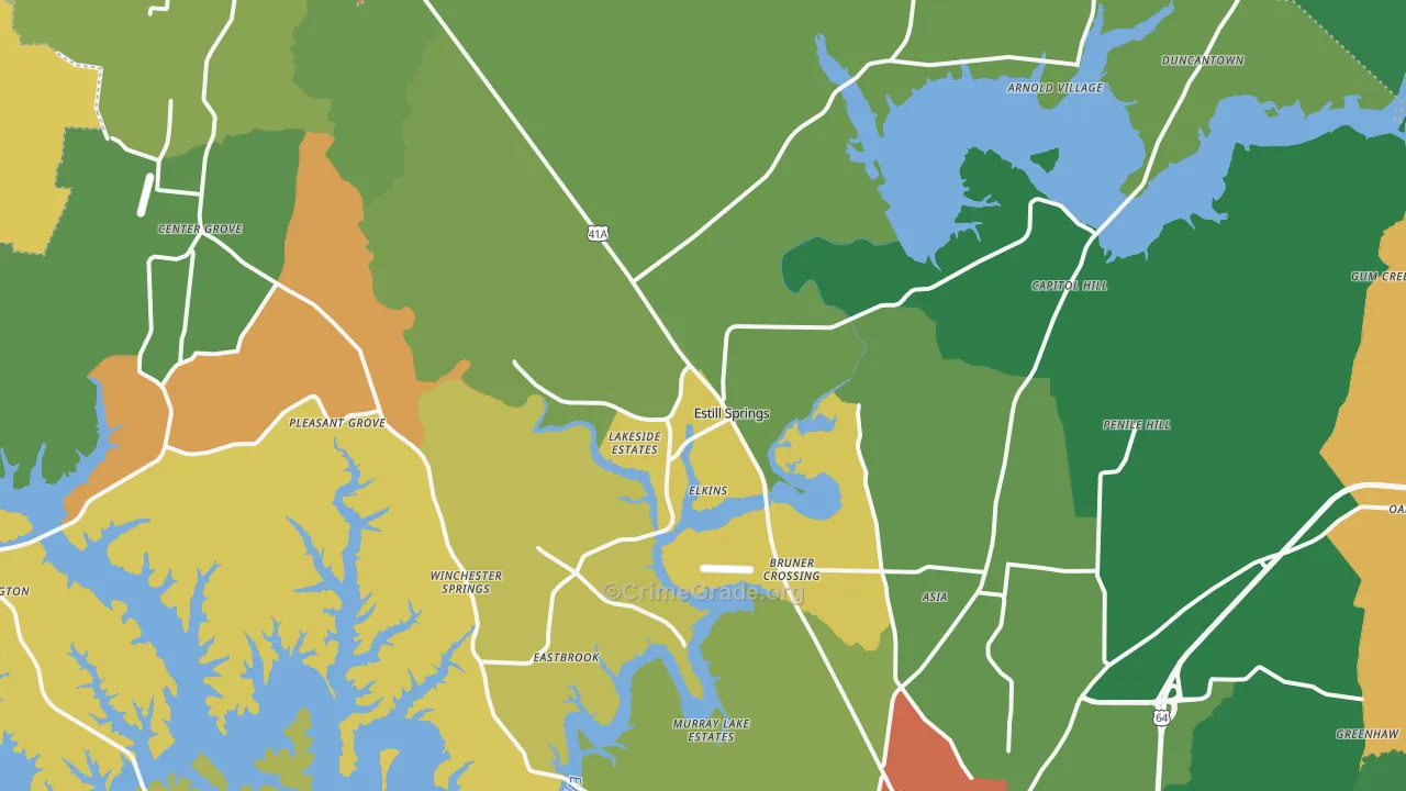 Estill Springs, TN Map of Theft Rates