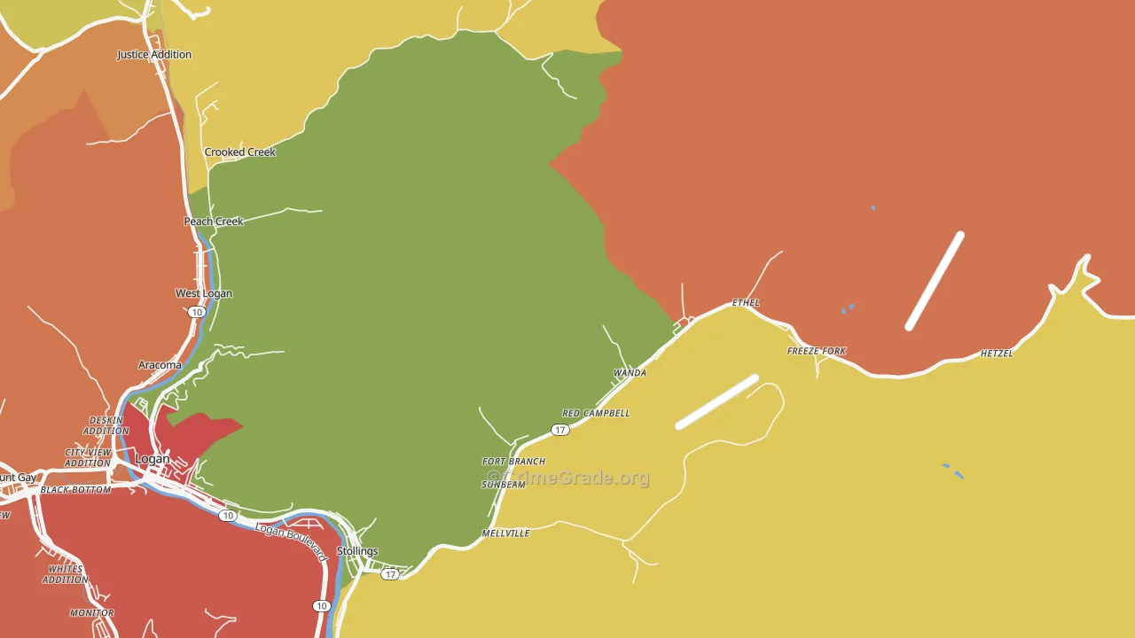 Ethel, WV Map of Theft Rates
