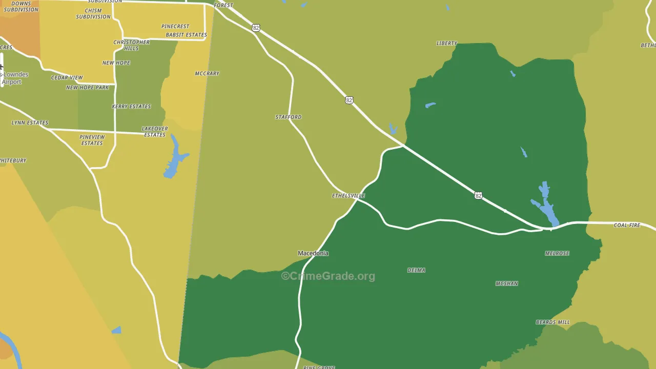 Ethelsville, AL Map of Theft Rates