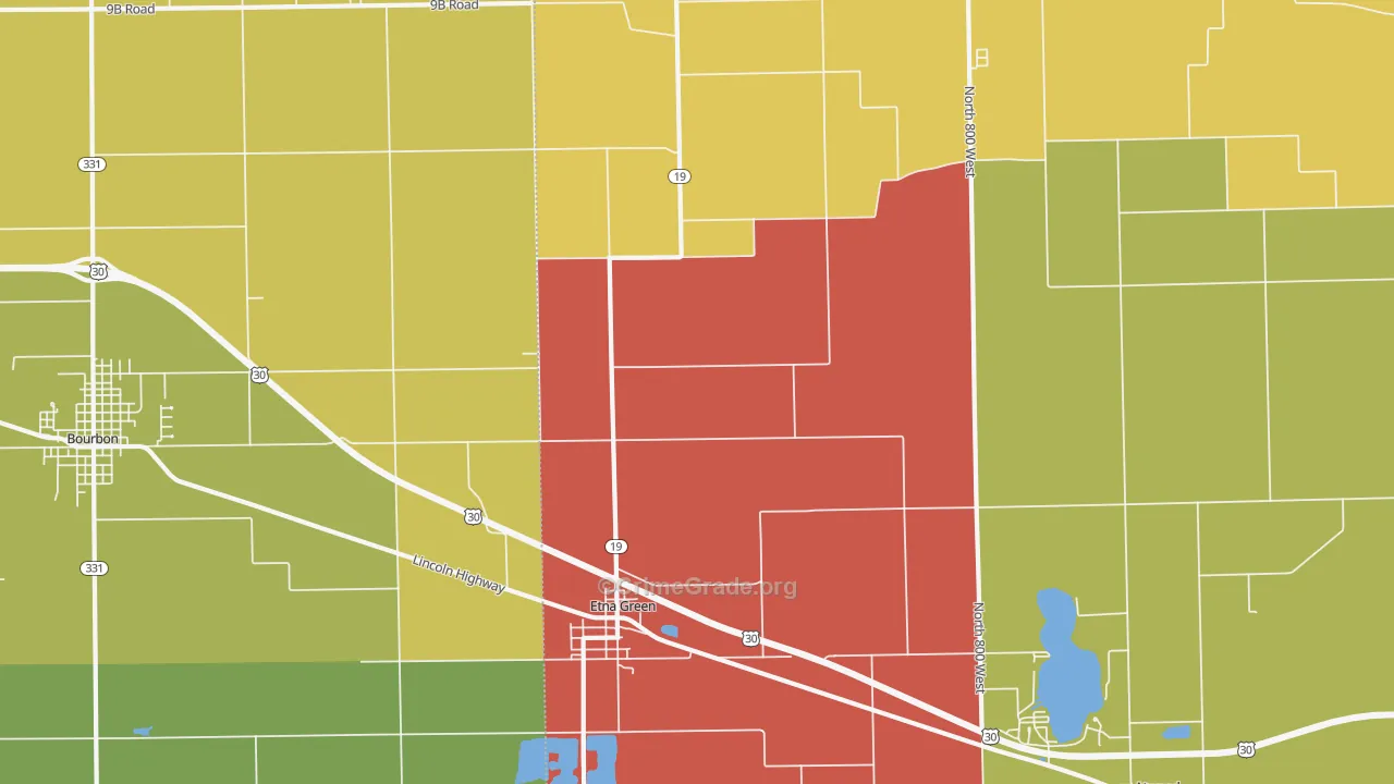 Etna Green, IN Map of Theft Rates