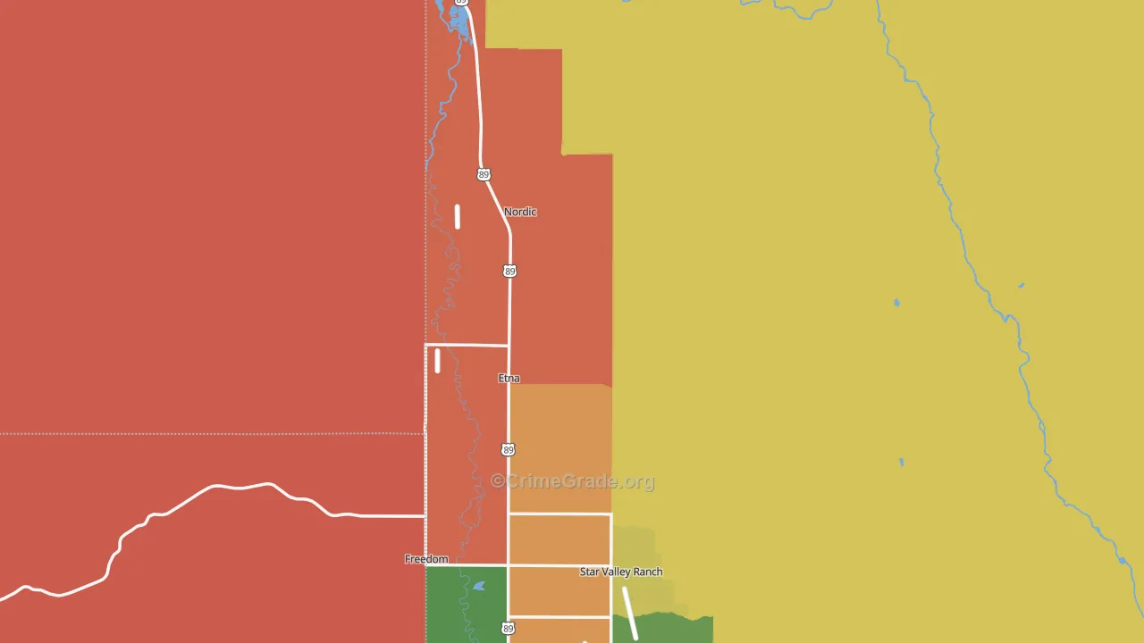 Etna, WY Map of Theft Rates