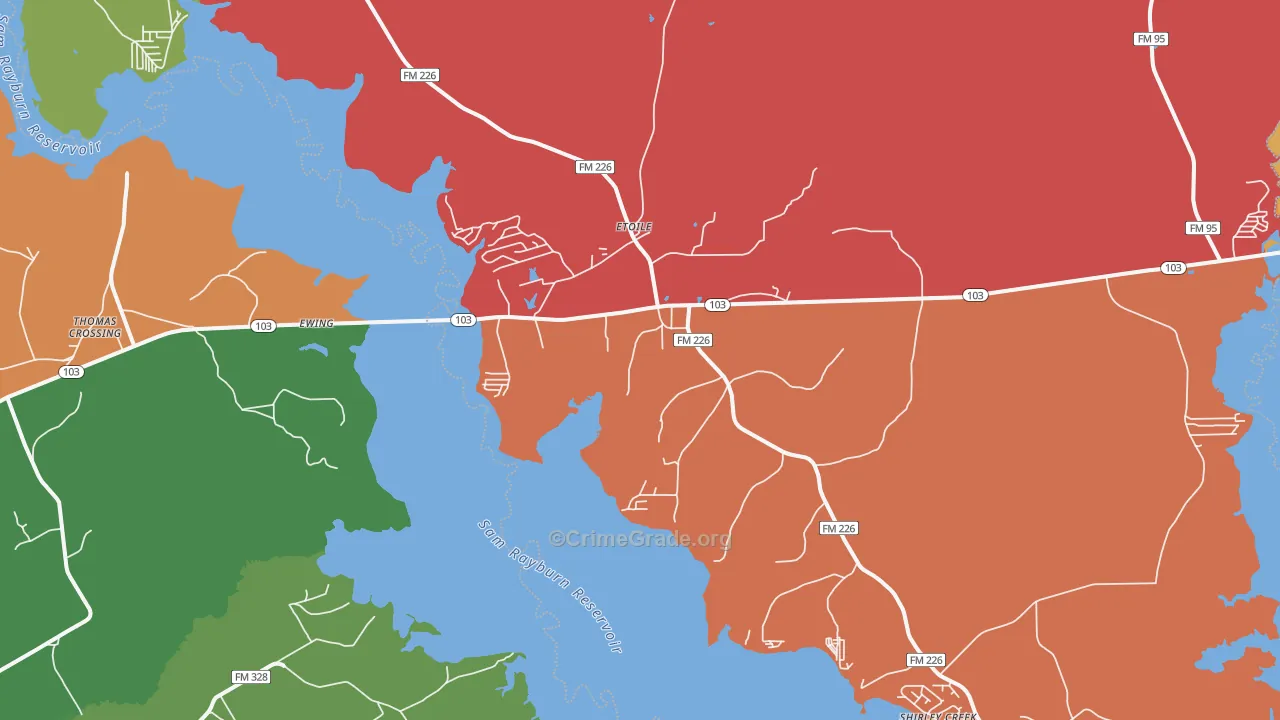 Etoile, TX Map of Theft Rates