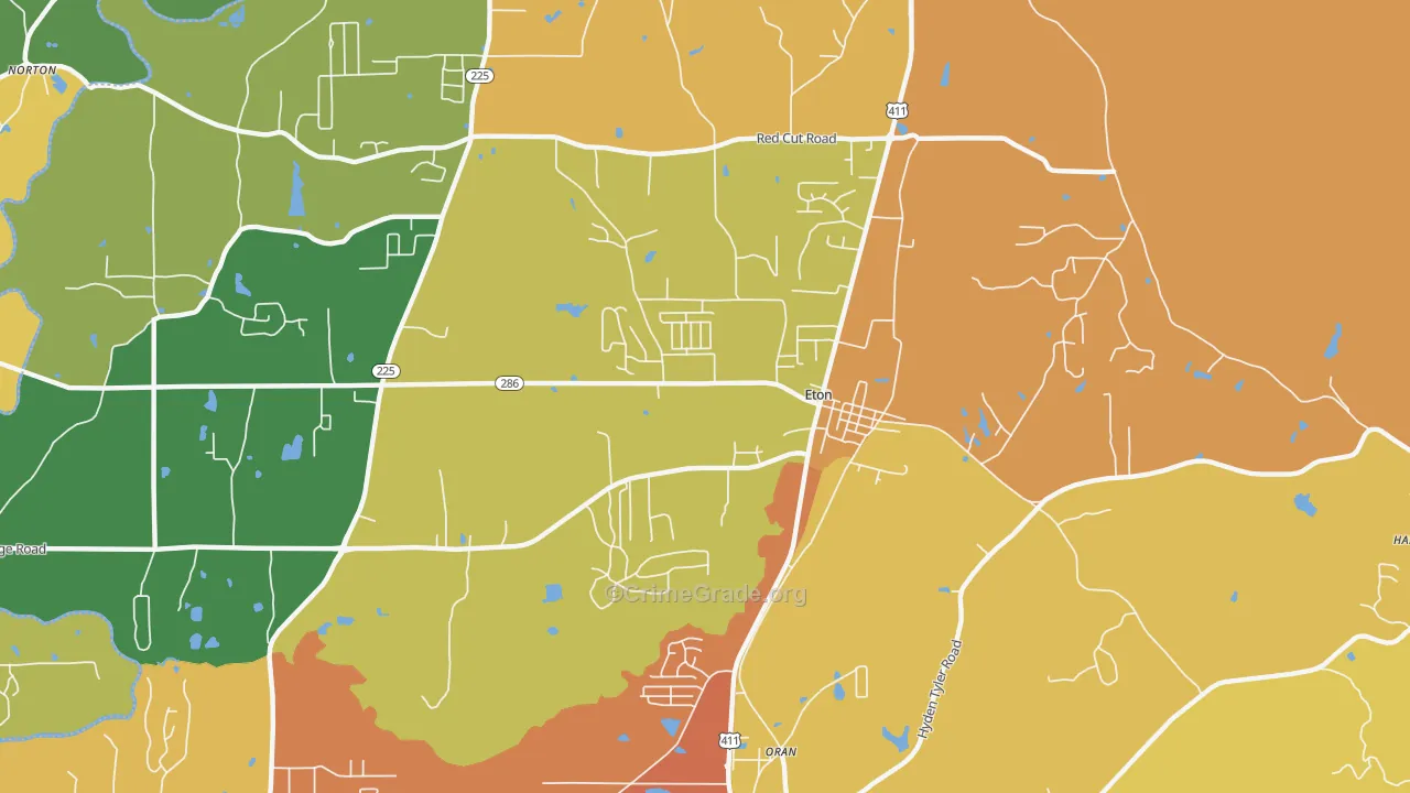 Eton, GA Map of Theft Rates