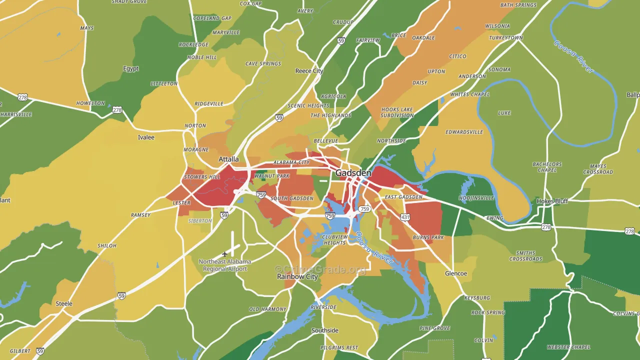 Etowah County, AL Map of Theft Rates