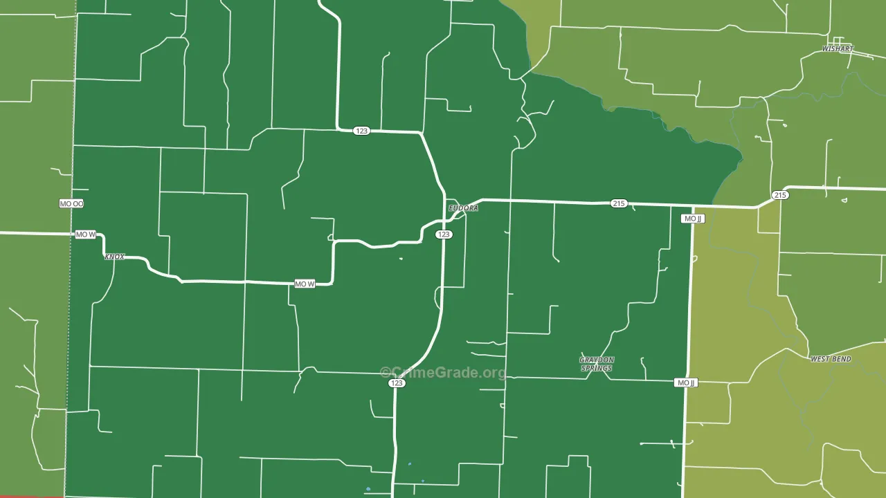 Eudora, MO Map of Theft Rates