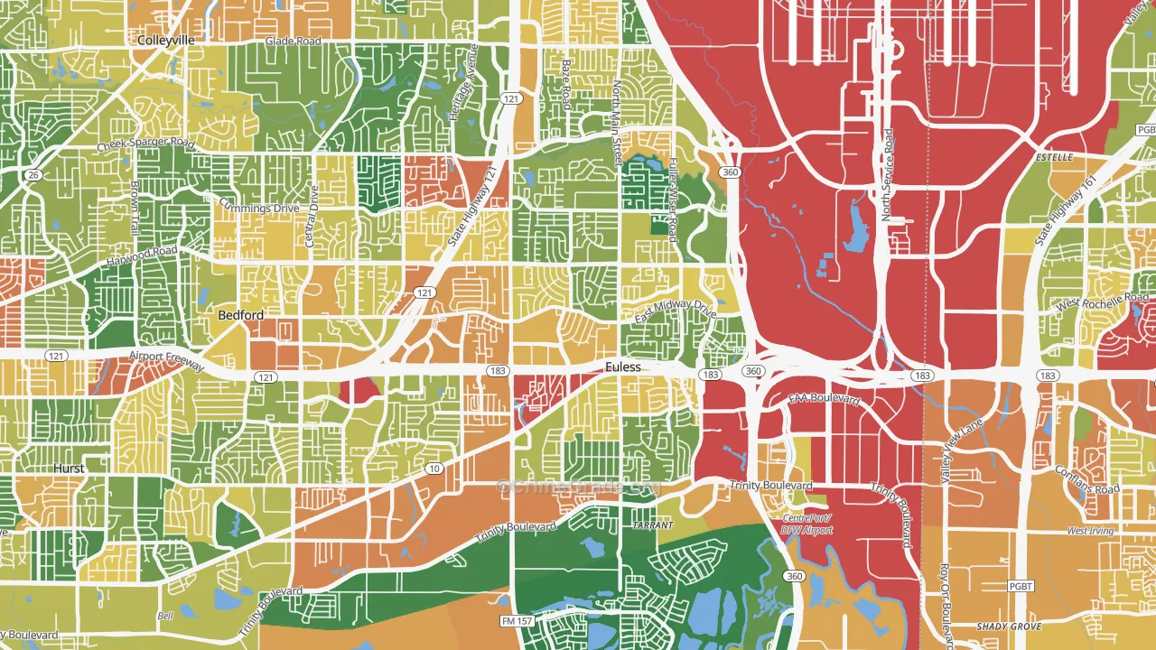 Euless, TX Map of Theft Rates
