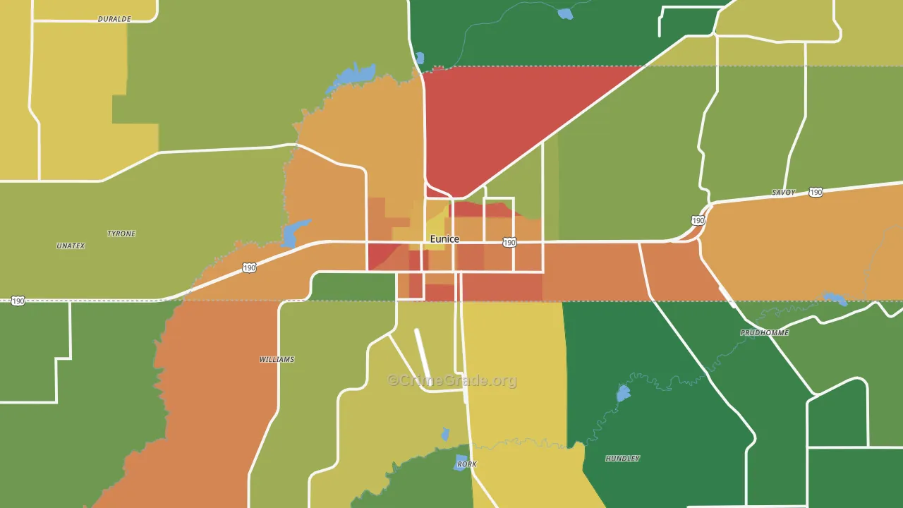 Eunice, LA Map of Theft Rates